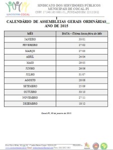 CALENDÁRIO DE AGO 2015